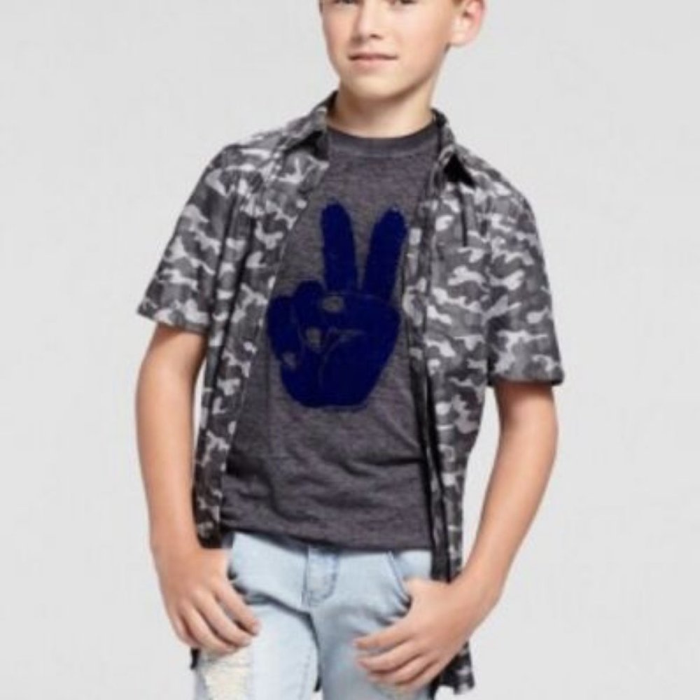 NWT ART CLASS BOYS BUTTON DOWN GRAY CAMO CAMOUFLAGE SHORT SLEEVE SHIRT‎ XL